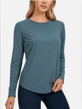 CRZ Yoga Pima Cotton Long Sleeve Shirt - Slate Blue, size XL